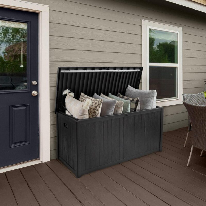 Storage Box - 113-Gallon Container for Patio Storage - Durable and Fade-Resistant Resin Deck Box - Outdoor Furniture by Pure Garden (Black) - Image 15