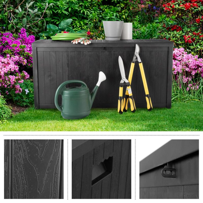 Storage Box - 113-Gallon Container for Patio Storage - Durable and Fade-Resistant Resin Deck Box - Outdoor Furniture by Pure Garden (Black) - Image 9