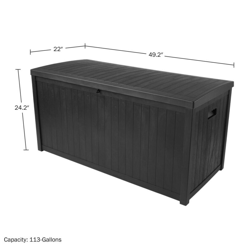 Storage Box - 113-Gallon Container for Patio Storage - Durable and Fade-Resistant Resin Deck Box - Outdoor Furniture by Pure Garden (Black) - Image 4