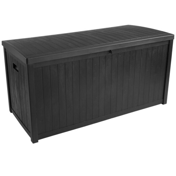 Storage Box - 113-Gallon Container for Patio Storage - Durable and Fade-Resistant Resin Deck Box - Outdoor Furniture by Pure Garden (Black)