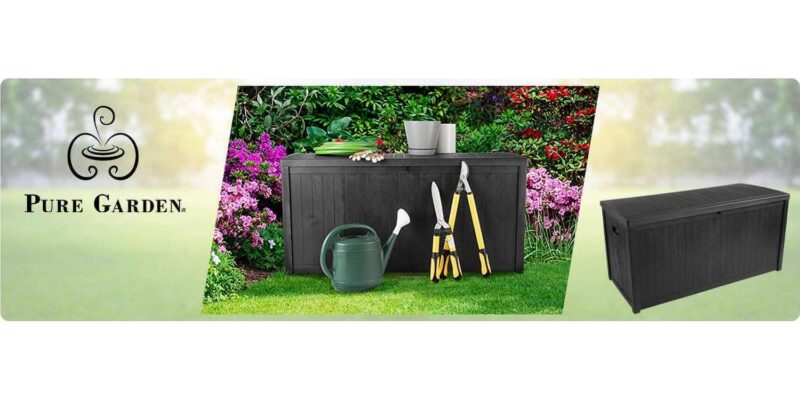 Storage Box - 113-Gallon Container for Patio Storage - Durable and Fade-Resistant Resin Deck Box - Outdoor Furniture by Pure Garden (Black) - Image 5
