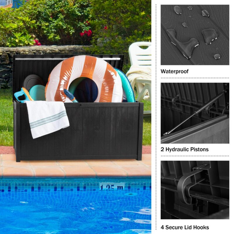Storage Box - 113-Gallon Container for Patio Storage - Durable and Fade-Resistant Resin Deck Box - Outdoor Furniture by Pure Garden (Black) - Image 12