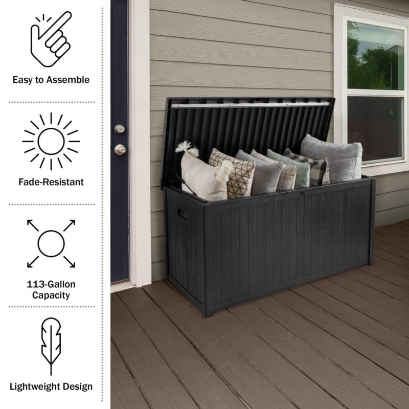 Storage Box - 113-Gallon Container for Patio Storage - Durable and Fade-Resistant Resin Deck Box - Outdoor Furniture by Pure Garden (Black) - Image 13