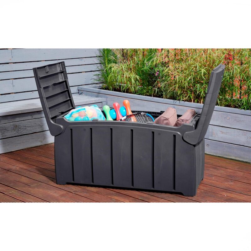 Strata Products Outdoor 85 Gal Patio Storage Deck Box w/Dual Door Lid,Black - Image 2