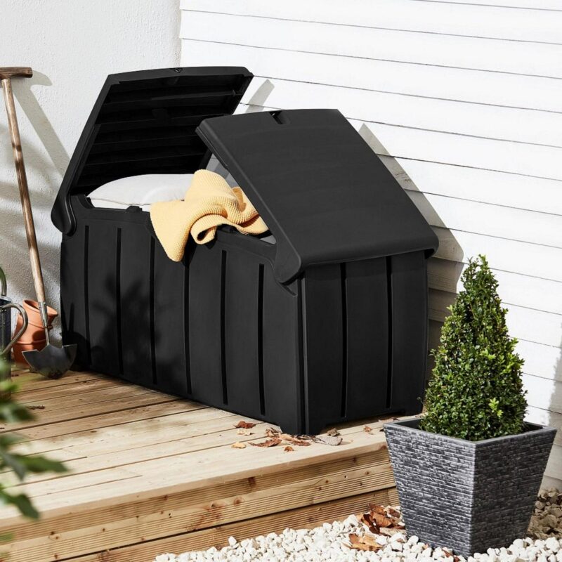 Strata Products Outdoor 85 Gal Patio Storage Deck Box w/Dual Door Lid,Black - Image 3