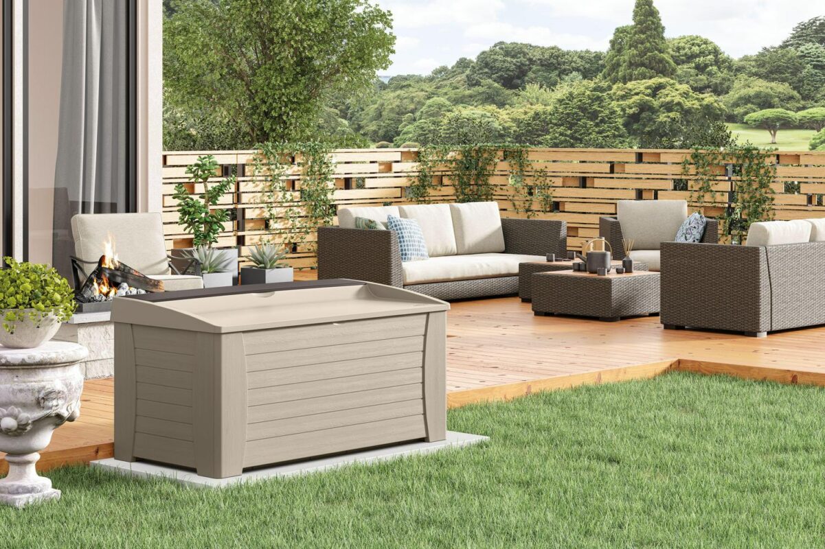 Suncast 127 Gal Outdoor Patio Storage Deck Box/Seat, Resin, Taupe, 54.5  D x 27  H x 28  W 35 lbs. - Image 2