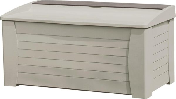 Suncast 127 Gal Outdoor Patio Storage Deck Box/Seat, Resin, Taupe, 54.5  D x 27  H x 28  W 35 lbs.