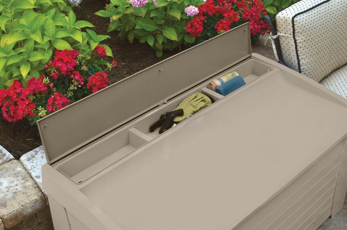 Suncast 127 Gal Outdoor Patio Storage Deck Box/Seat, Resin, Taupe, 54.5  D x 27  H x 28  W 35 lbs. - Image 4