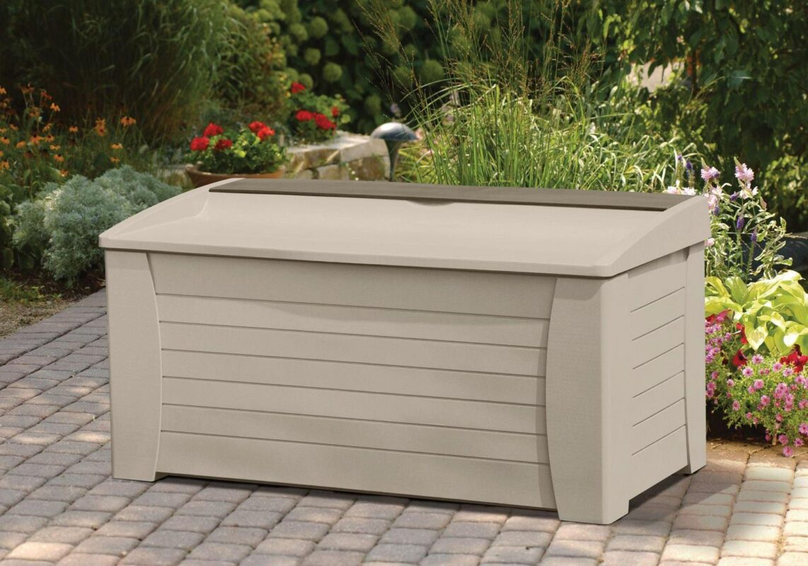 Suncast 127 Gal Outdoor Patio Storage Deck Box/Seat, Resin, Taupe, 54.5  D x 27  H x 28  W 35 lbs. - Image 5