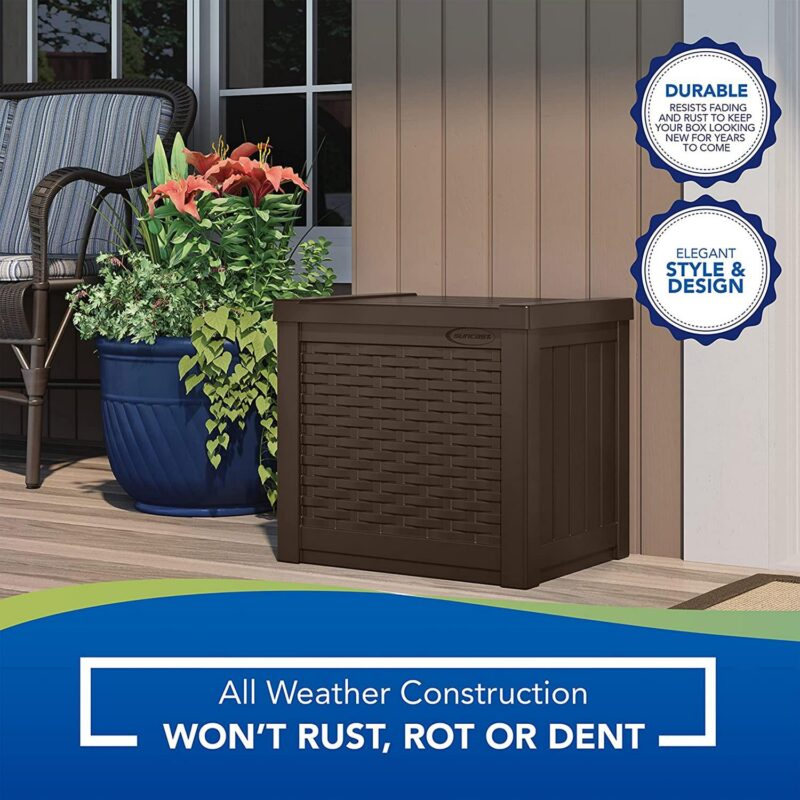 Suncast 22 Gal Outdoor Patio Small Deck Box w/ Storage Seat, Java (4 Pack) - Image 10
