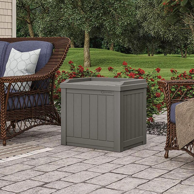 Suncast 22 Gal Outdoor Patio Small Deck Box w/ Storage Seat, Stone (4 Pack) - Image 12