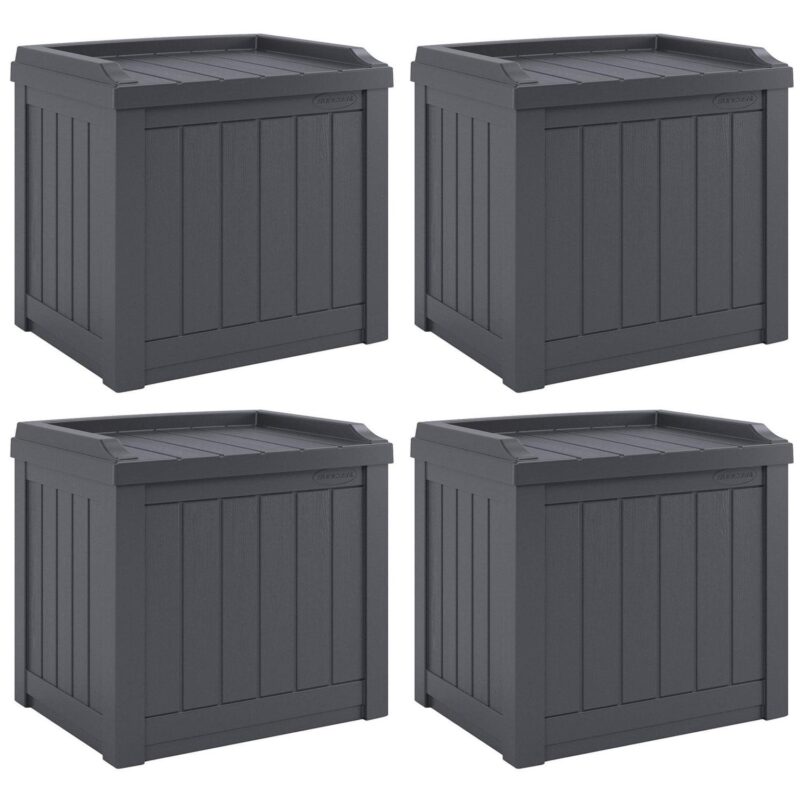 Suncast 22 Gal Outdoor Patio Small Deck Box with Storage Seat (4 Pack)