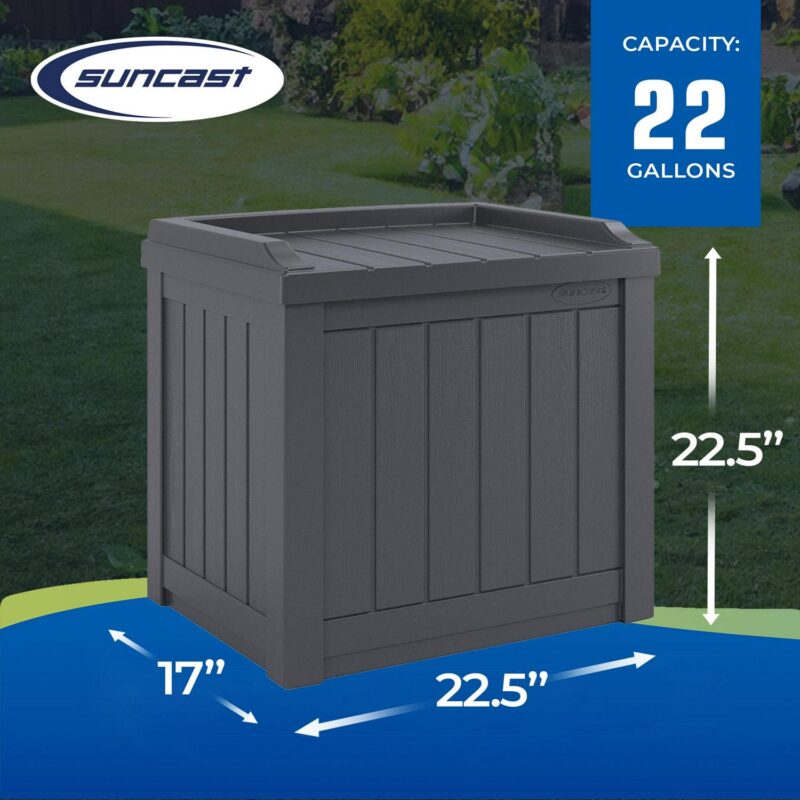 Suncast 22 Gal Outdoor Patio Small Deck Box with Storage Seat, Cyberspace - Image 3