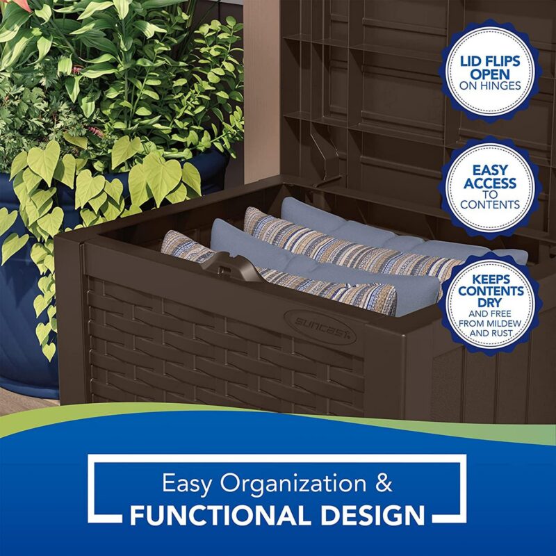 Suncast 22 Gal Outdoor Patio Small Deck Box w/ Storage Seat, Java (4 Pack) - Image 6