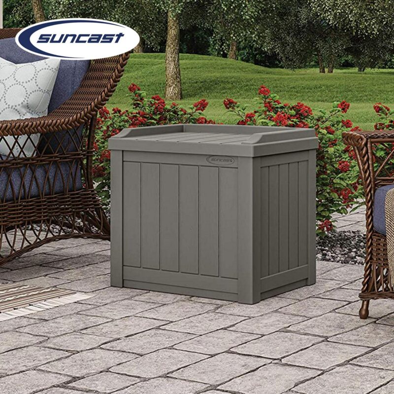 Suncast 22 Gal Outdoor Patio Small Deck Box w/ Storage Seat, Stone (4 Pack) - Image 4