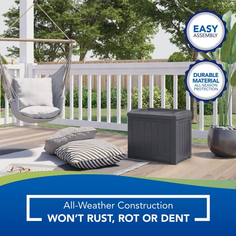 Suncast 22 Gal Outdoor Patio Small Deck Box with Storage Seat, Cyberspace - Image 4