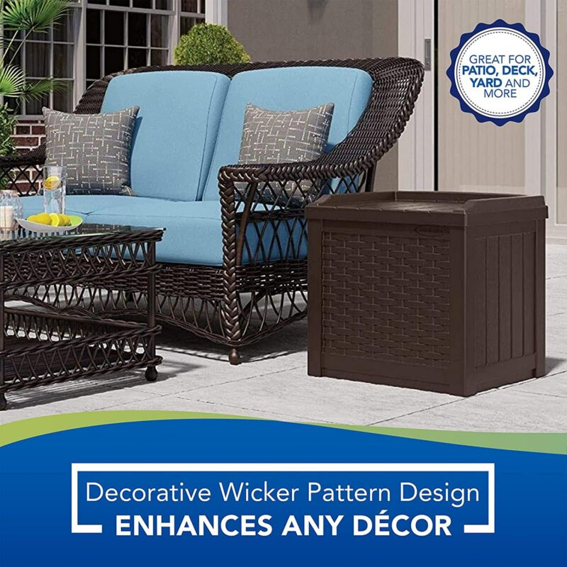 Suncast 22 Gal Outdoor Patio Small Deck Box w/ Storage Seat, Java (4 Pack) - Image 9