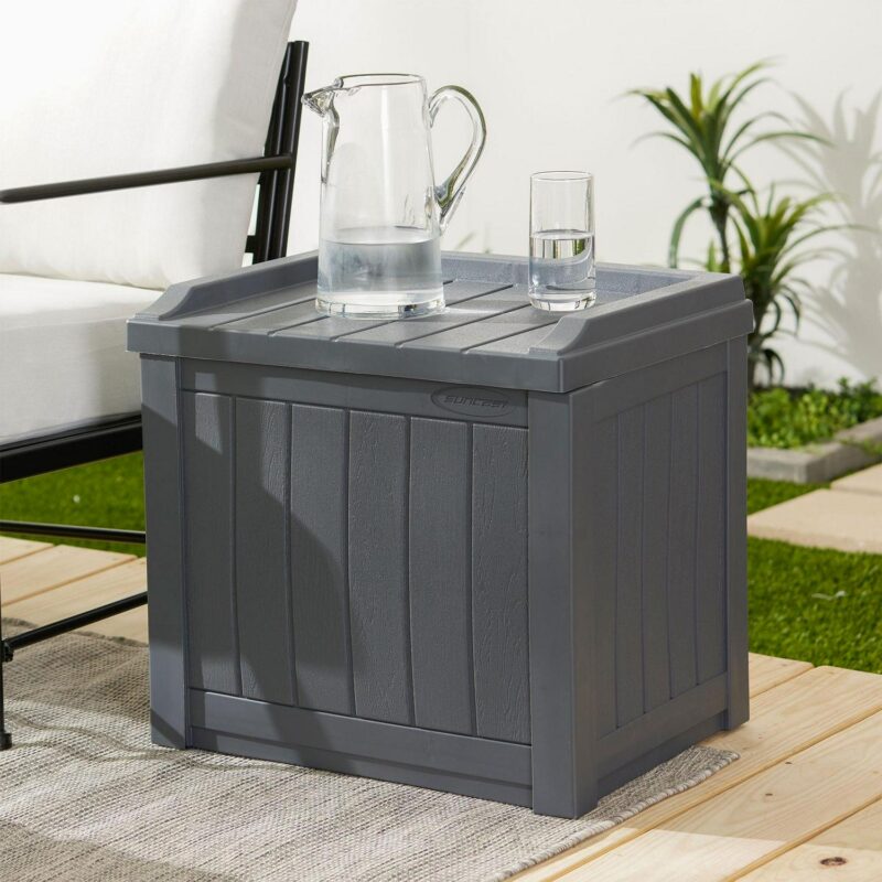Suncast 22 Gal Outdoor Patio Small Deck Box with Storage Seat, Cyberspace - Image 9