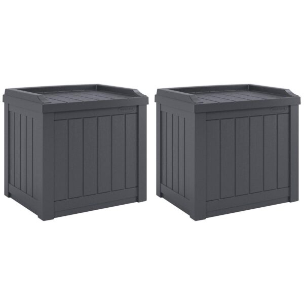 Suncast 22 Gal Outdoor Patio Small Deck Box with Storage Seat (2 Pack)