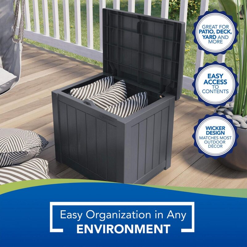Suncast 22 Gal Outdoor Patio Small Deck Box with Storage Seat, Cyberspace - Image 5