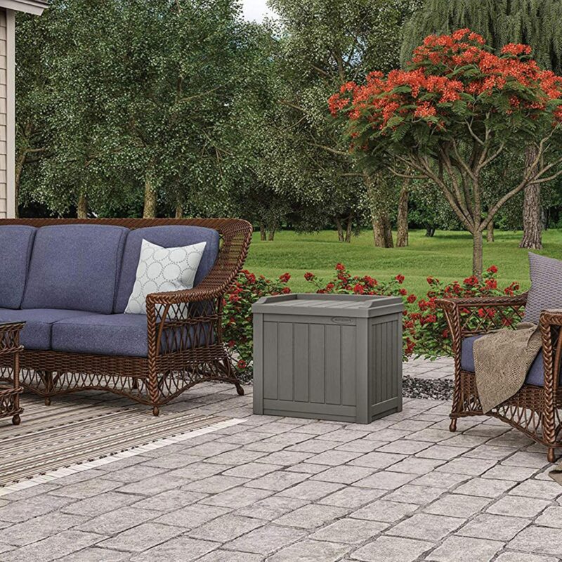 Suncast 22 Gal Outdoor Patio Small Deck Box w/ Storage Seat, Stone (4 Pack) - Image 11