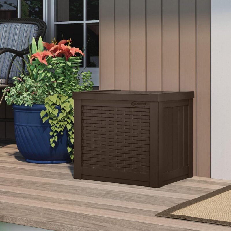 Suncast 22 Gal Outdoor Patio Small Deck Box w/ Storage Seat, Java (4 Pack) - Image 3