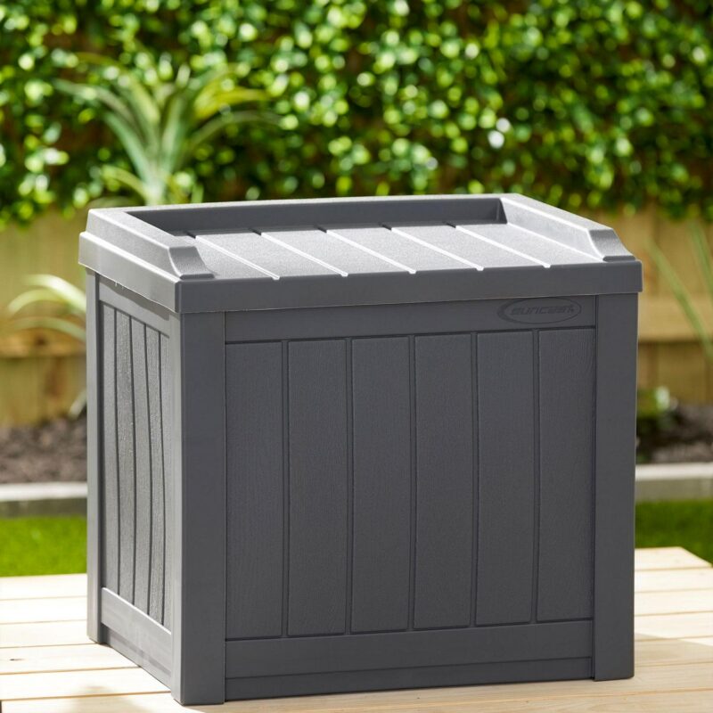 Suncast 22 Gal Outdoor Patio Small Deck Box with Storage Seat, Cyberspace - Image 6