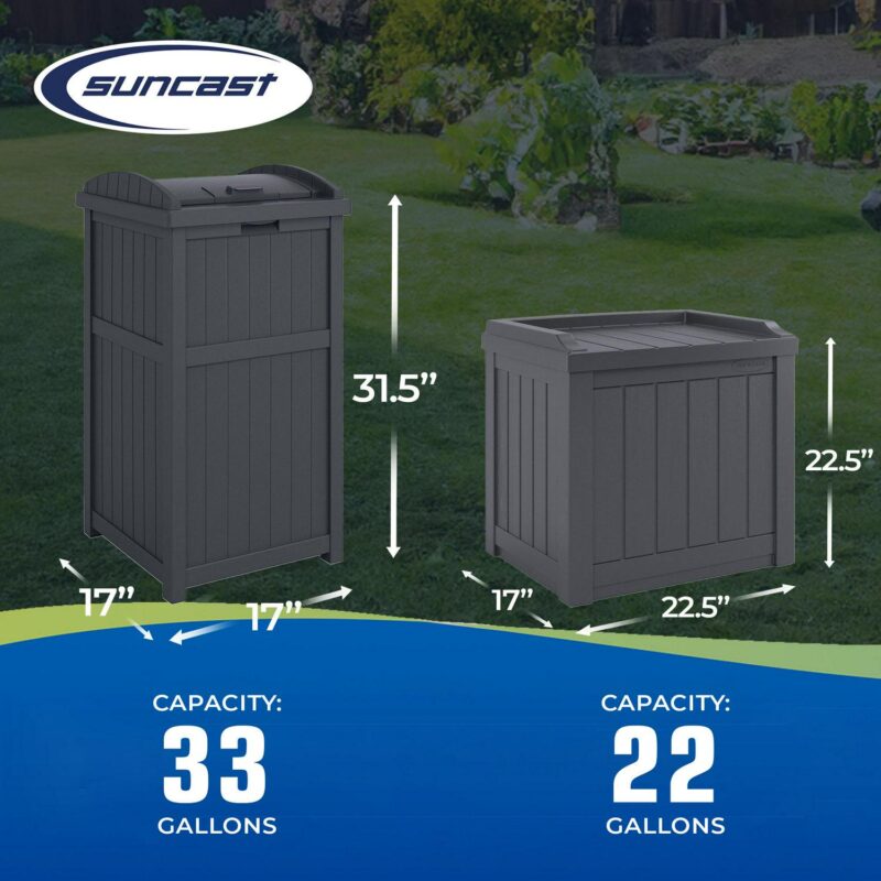 Suncast 22 Gallon Outdoor Deck Box and 30 Gallon Trash Waste Bin, Cyberspace - Image 4