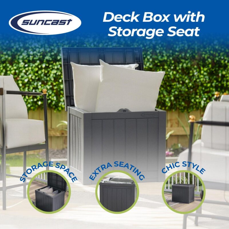 Suncast 22 Gallon Outdoor Deck Box and 30 Gallon Trash Waste Bin, Cyberspace - Image 3
