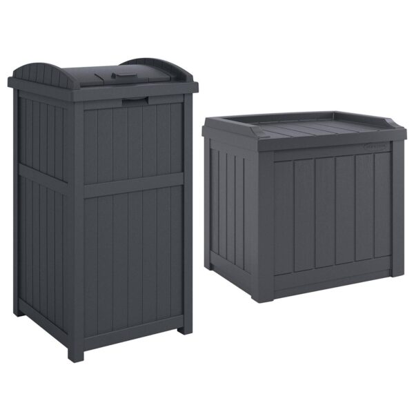 Suncast 22 Gallon Outdoor Deck Box and 30 Gallon Trash Waste Bin, Cyberspace