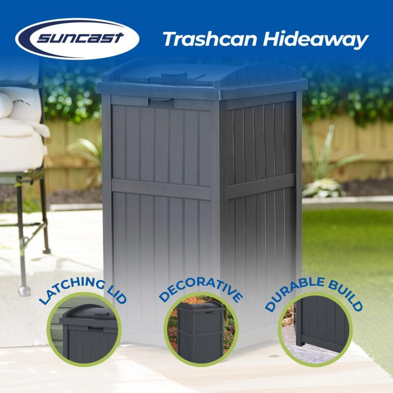 Suncast 22 Gallon Outdoor Deck Box and 30 Gallon Trash Waste Bin, Cyberspace - Image 2