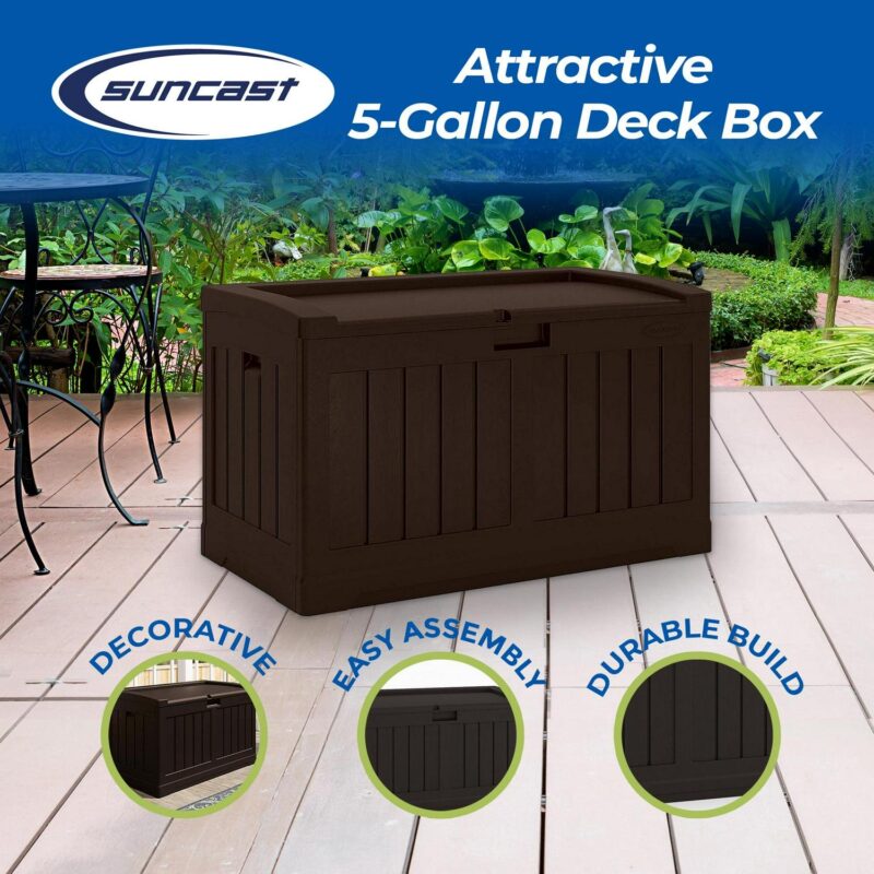 Suncast 50 Gallon Medium Resin Outdoor Storage Deck Box with Seat, Java - Image 3