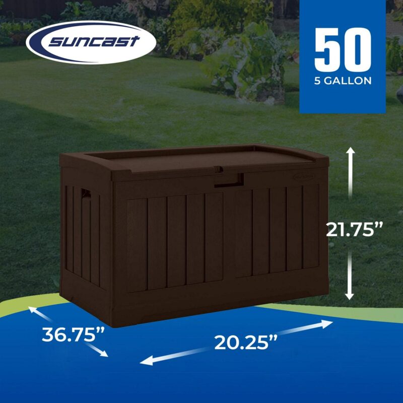 Suncast 50 Gallon Medium Resin Outdoor Storage Deck Box with Seat, Java - Image 2