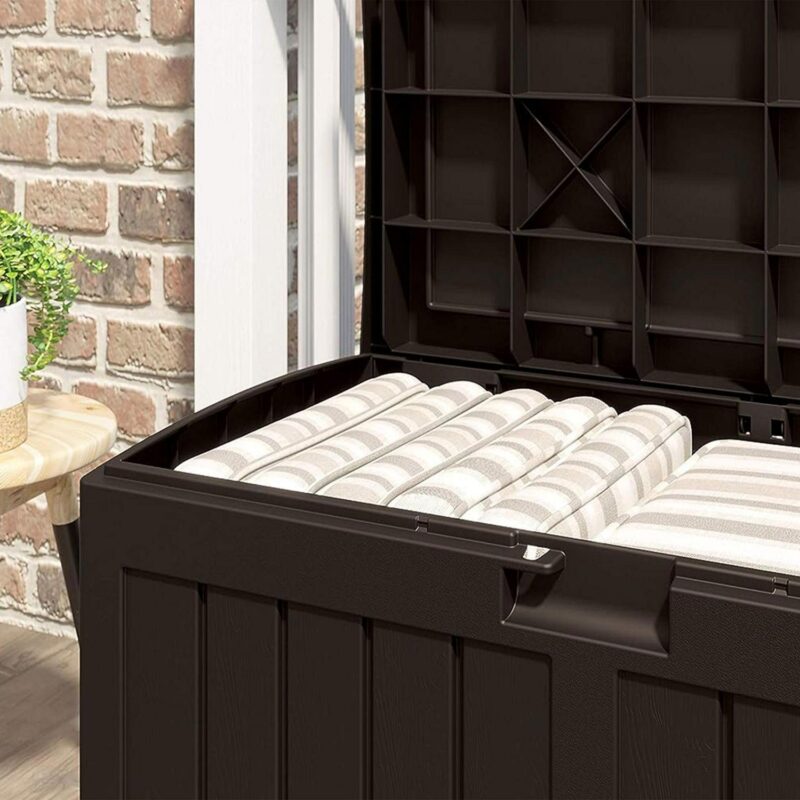 Suncast 50 Gallon Medium Resin Outdoor Storage Deck Box with Seat, Java - Image 5