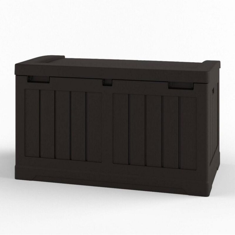 Suncast 50 Gallon Medium Resin Outdoor Storage Deck Box with Seat, Java - Image 6