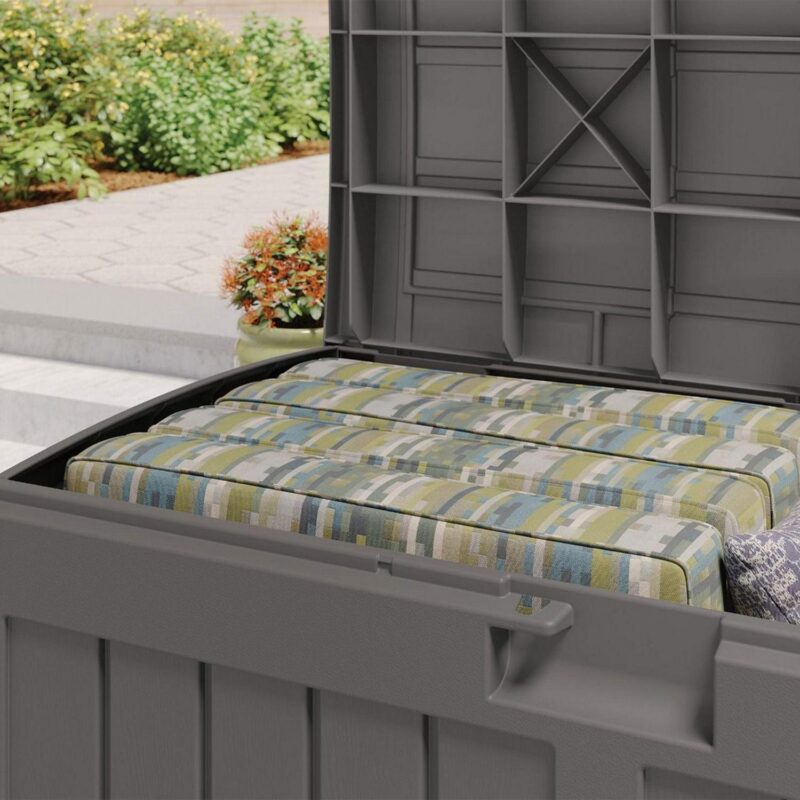 Suncast 50 Gallon Plastic Deck Box with Molded Lockable Feature, Gray - Image 5