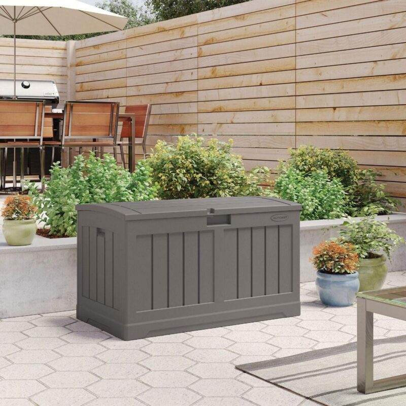 Suncast 50 Gallon Plastic Deck Box with Molded Lockable Feature, Gray - Image 4