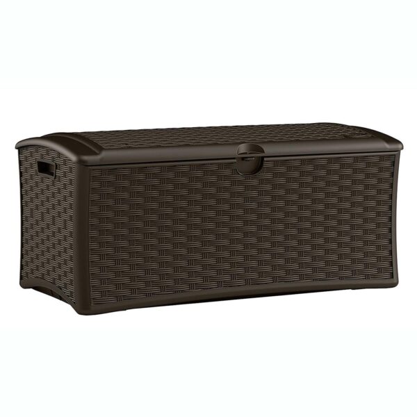 Suncast 72 Gallon Capacity Resin Wicker Outdoor Patio Storage Deck Box, Brown