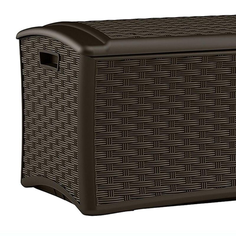 Suncast 72 Gallon Capacity Resin Wicker Outdoor Patio Storage Deck Box, Brown - Image 2