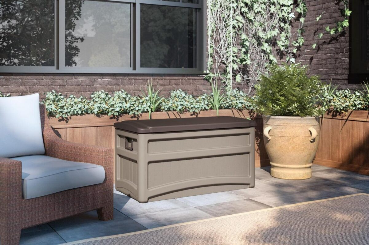 Suncast 73-Gallon Capacity Deck Box, Patio or Back Yard, Resin, Light Taupe, DB8000B, 35.2 lb - Image 2