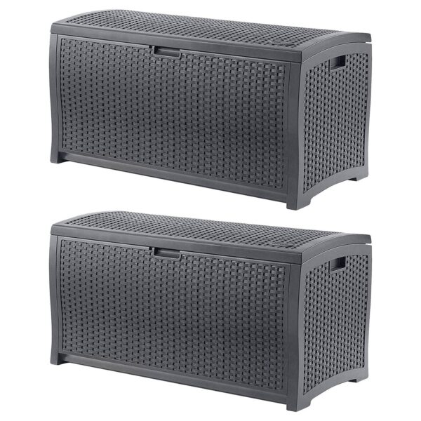 Suncast 73 Gallon Outdoor Patio Storage Deck Boxes, Cyberspace (2 Pack)