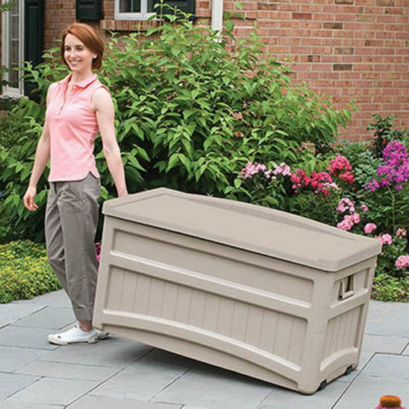 Suncast 73-Gallon Resin Outdoor Storage Deck Box with Seat for Patio, Taupe, 46 x 25.5 x 23.75 in. - Image 5