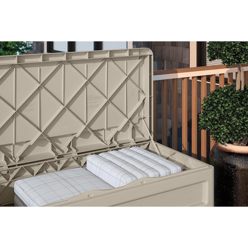 Suncast 73-Gallon Resin Outdoor Storage Deck Box with Seat for Patio, Taupe, 46 x 25.5 x 23.75 in. - Image 3