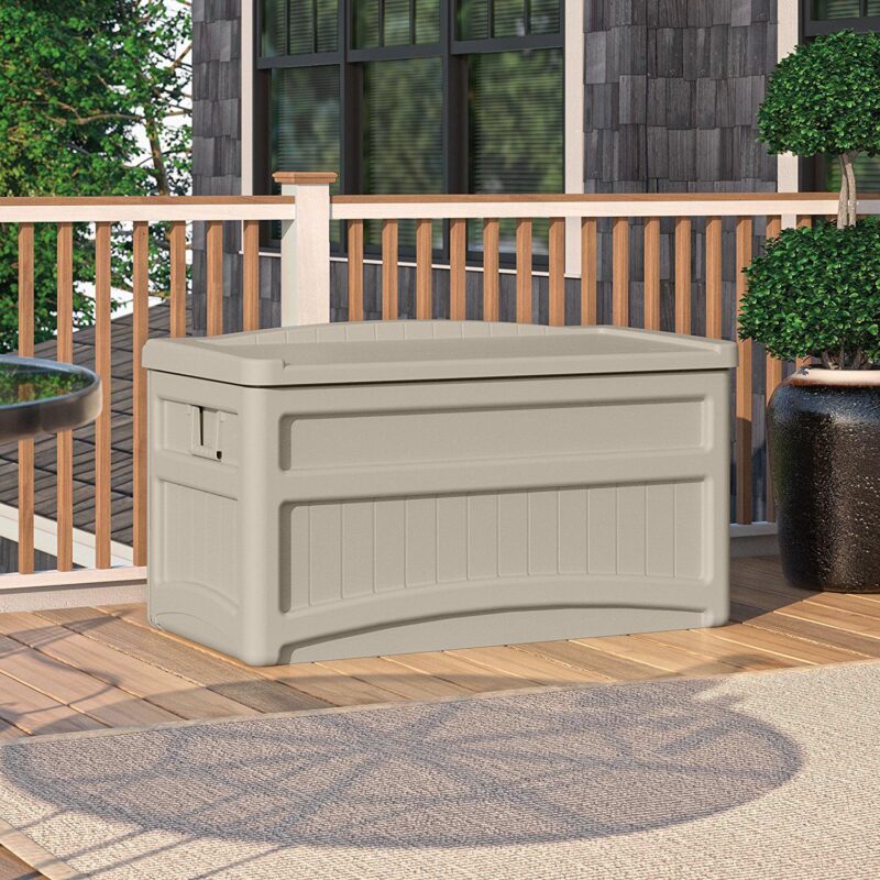 Suncast 73-Gallon Resin Outdoor Storage Deck Box with Seat for Patio, Taupe, 46 x 25.5 x 23.75 in. - Image 2