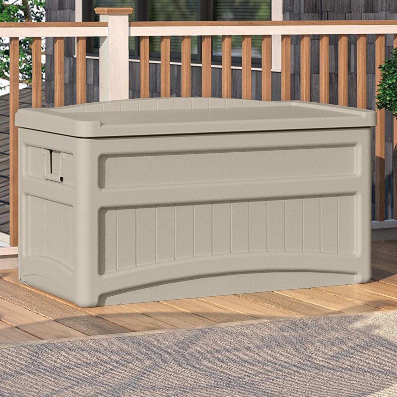 Suncast 73-Gallon Resin Outdoor Storage Deck Box with Seat for Patio, Taupe, 46 x 25.5 x 23.75 in. - Image 4