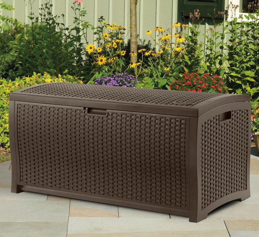 Suncast 73 Gallon Wicker Resin Outdoor Patio Storage Deck Box, (2 Pack) - Image 3