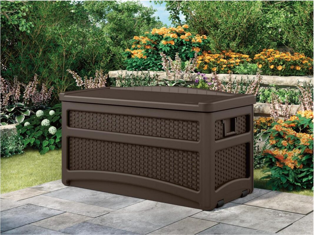 Suncast DBW7500 73 Gallon Outdoor Patio Storage Chest with Handles and Seat, Resin, Java, 39 lb, (L x W x H) 23.75 x 22.5 x 46 in. - Image 5
