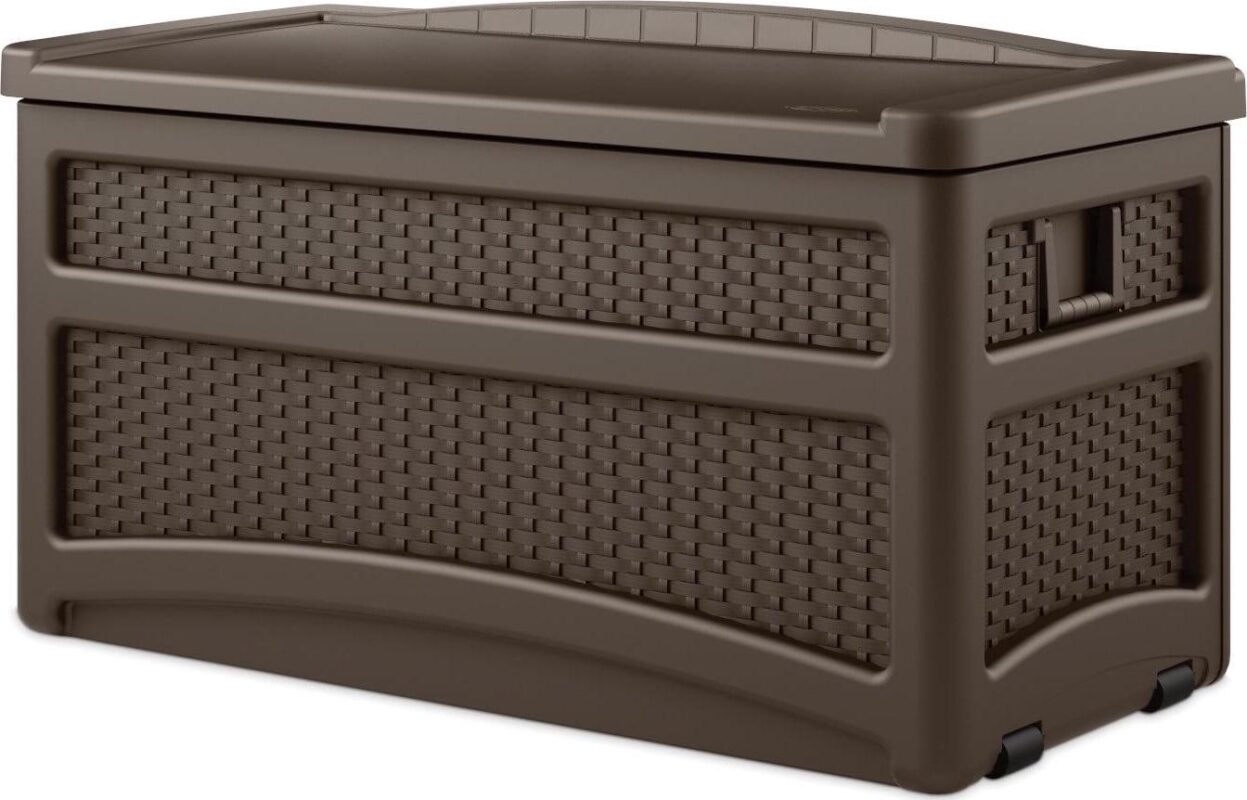 Suncast DBW7500 73 Gallon Outdoor Patio Storage Chest with Handles and Seat, Resin, Java, 39 lb, (L x W x H) 23.75 x 22.5 x 46 in. - Image 2