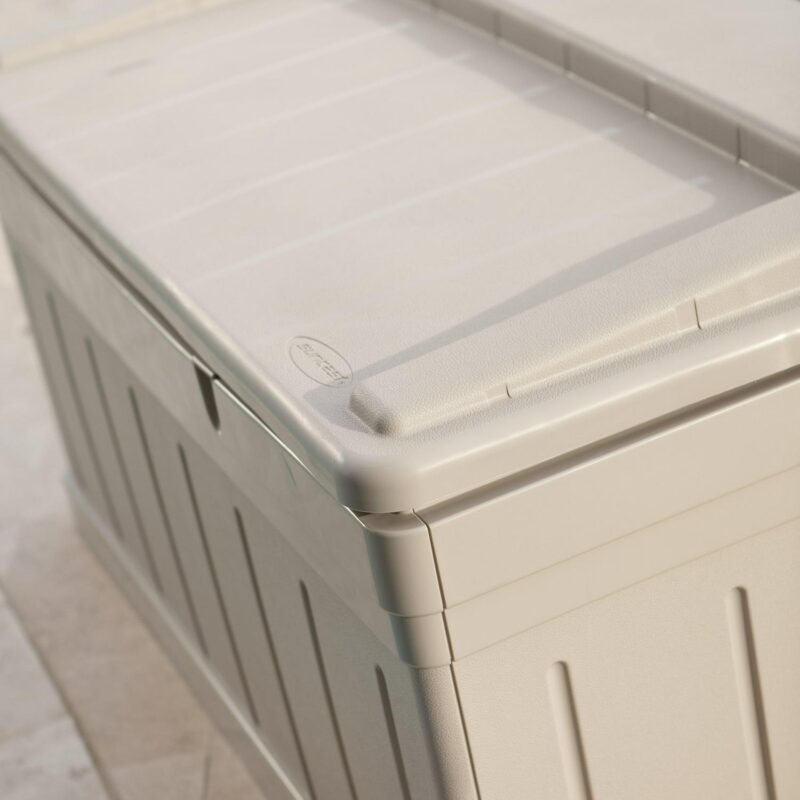Suncast Horizontal 129 Gallon Stay Dry Outdoor Deck Storage Box Resin with Seat, Taupe, 10.1 in D x 10.1 in H x 10.1 in W, 47 lb - Image 5