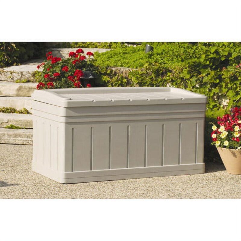 Suncast Horizontal 129 Gallon Stay Dry Outdoor Deck Storage Box Resin with Seat, Taupe, 10.1 in D x 10.1 in H x 10.1 in W, 47 lb - Image 2